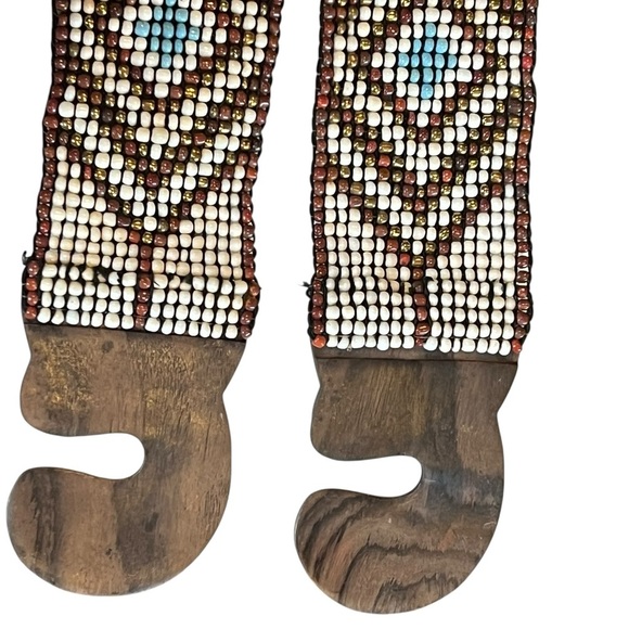 Boho Wide Beaded Stretch Belt Wood Buckle Western Festival main image 6